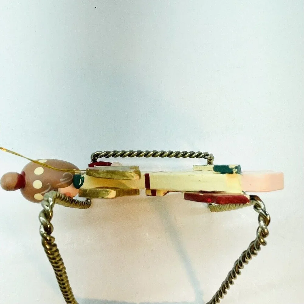 Vintage Whimsical Wooden Angel Gold Wings Handmade Christmas Old Charm Ornament